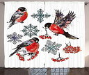 【中古】【輸入品・未使用】Rowanカーテンby Ambesonne、クリスマスのBullfinchのコレクション鳥雪片スタイルでRowan水彩、リビングルームベッドルームウィンドウドレープ2