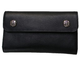 CHROME HEARTS WAVE WALLET BLACK <strong>クロムハーツ</strong>　ウォレット　ウェーブ・クロス・ボタンズ　ブラックレザー