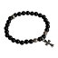 CHROME HEARTS 6MM BLACK TOURMALINE & 3 SILVER BEADS & CROSS CHARM BRACELET N n[c r[YuXbg@ubNr[Y@Vo[NX@6mm