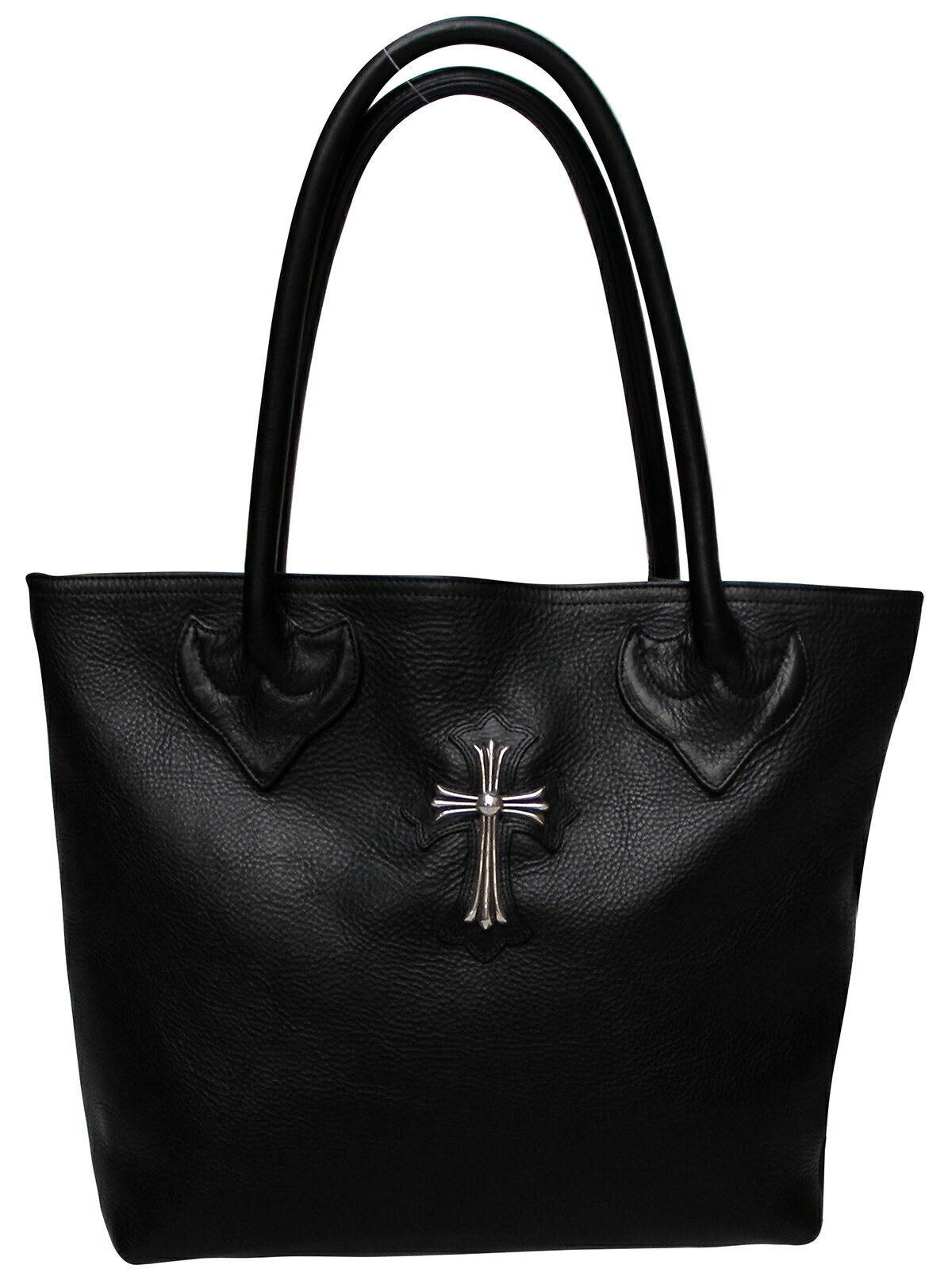 CHROME HEARTS LEATHER TOTE BAG W/LG SILVER CROSS クロムハーツ　FSレザー トートバッグ 　クロスパッチブラックレザー　シルバークロス