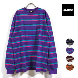 XLARGE エクストララージ EMBROIDERED STRIPED LS 長袖 Tシャツ メンズ 【 送料無料 】 クルー ボーダー ストライプ <strong>ロンt</strong> ロゴ刺繍 トップス tshirt ストリート系 ワーク ヒップホップ スケーター ファッション ネイビー パープル バーガンディー ブラウン M L XL サイズ