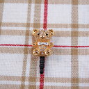 【メール便可】アニマル　リボンベア　ストーンゴールド＊ホワイト　かわいい スマホ　イヤホンピアス　ジャック　little ribbon bear gold*white cute smart phone ear phone jack charm