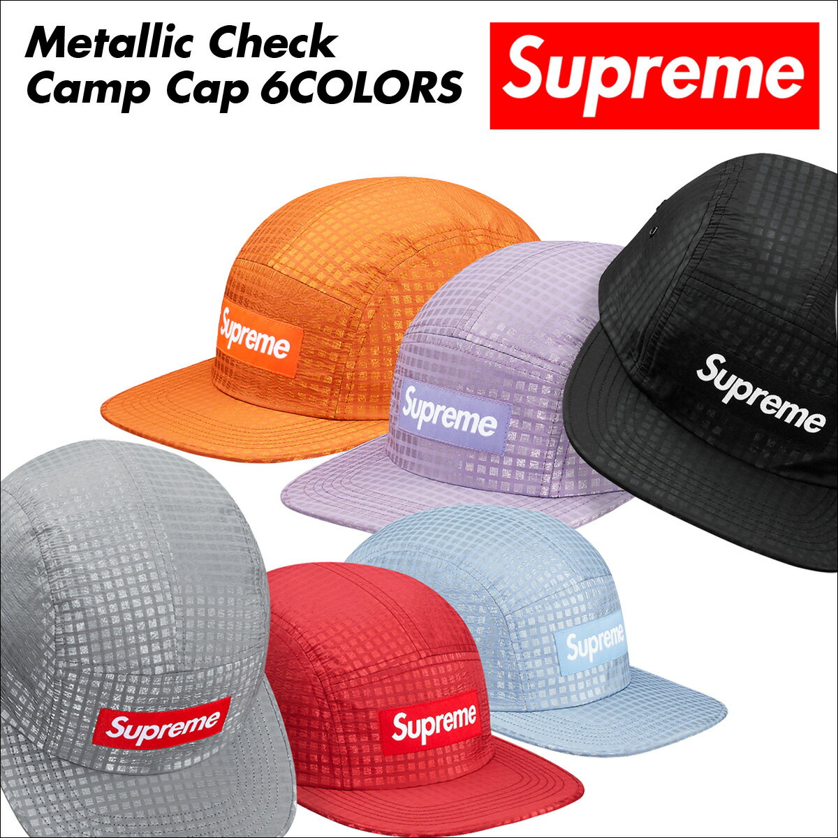 [ő800~OFFN[|zz] Vv[ Supreme Lbv LvLbv WFbgLbv Xq METALLIC CHECK CAMP CAP Y fB[X