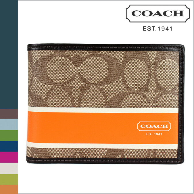 コーチ COACH F74433 メンズ [カーキ×オレンジ] 二つ折り財布 ヘリテージ ポップ パス ID ウォレット 正規 アウトレット/USA/FACTORY/通販/新品