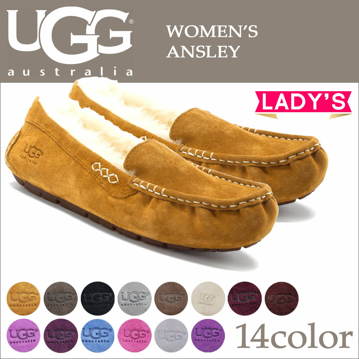 ポイント2倍 UGG アグ レディース ANSLEY ムートン モカシン スリッポン シュ…...:sneak:10148267