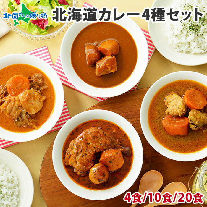 北海道 <strong>スープカレー</strong>・カレー 4種セット 4食/10食/20食 (4種：北国まるごと<strong>チキン</strong>レッグ<strong>スープカレー</strong>/南家<strong>チキン</strong>/南家<strong>チキン</strong>ココナッツ/天竺<strong>チキン</strong>) 業務用 ご当地カレー 詰め合わせ レトルトカレー <strong>スープカレー</strong> 北海道 レトルト食品 常温保存 備蓄 食料 防災 送料無料