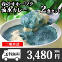 北海道 クリシュナ 春のオホーツク流氷カレー2食セット 手焼きナン付(インド料理店クリシュナ)流氷カリー/流氷カレー/青いカレー/インドカレー ナン/カレーセット 送料無料