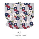 袴用二尺袖着物 ブランド bonheur saisons(ボヌールセゾン) 紺系 ネイビー クリーム 椿 縞 ストライプ 菊紗綾形 レトロモダン 小振袖 卒業式 女性 レディース 仕立て上がり 【送料無料】【あす楽対応】