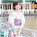 浴衣 3点セット(浴衣/兵児帯/下駄) bonheur saisons ボヌールセゾン 薄黄色 クリーム色 ピンク 桜 花 綿 浴衣セット 女性 レディース 【送料無料】【あす楽対応】