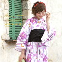 浴衣 3点セット(浴衣/兵児帯/下駄) bonheur saisons ボヌールセゾン 紫 パープル 薔薇 蝶 綿麻 浴衣セット 女性 レディース 【送料無料】【あす楽対応】
