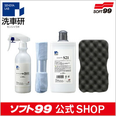 ≪送料無料/当店限定≫（特別セット価格）ソフト99【SOFT99】　洗車研 ベーシックセット　【センシャラボ】/車の油分や汚れを除去。コーティング剤前の洗車にオススメのシャンプーと、艶にこだわったコーティング剤セット！洗車用スポンジとマイクロファイバークロスも付属！