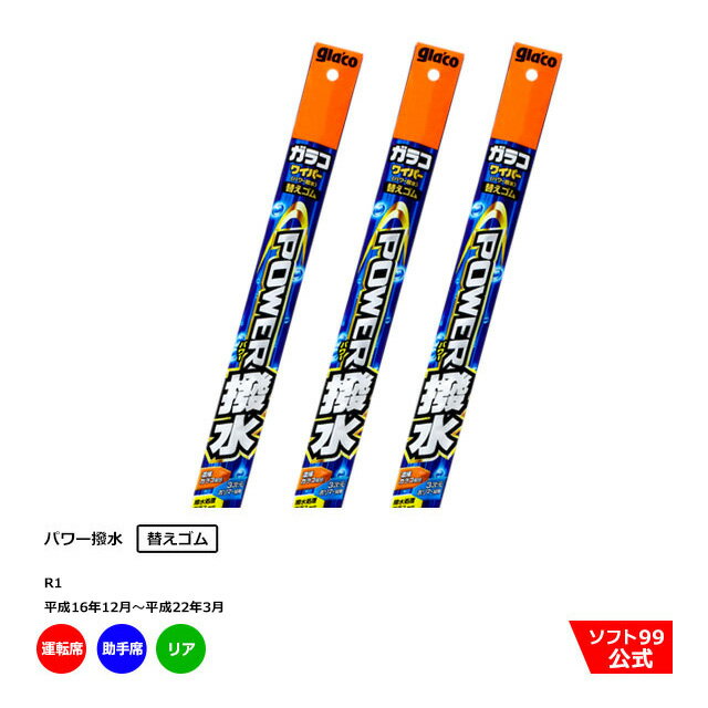 ソフト99 スバル R1 （平成16年12月〜平成22年3月）ガラコワイパーパワー撥水 替えゴム 運転席側・助手席側+リアセット