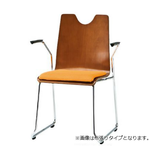 TOKIO スタッキングチェア 4脚セット ミーティングチェア リフレッシュチェア ループ脚 肘付 ビニールレザー張り RMH-2AL-S-SET