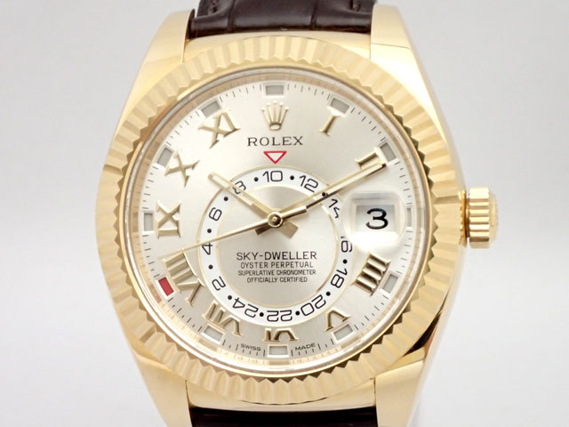 ROLEX　ロレックス スカイドゥエラー 326138 K18YG/革　ランダム番 メンズ　シルバー　腕時計【ロレックス】【スカイドゥエラー】【金無垢】【K18YG】【326138】