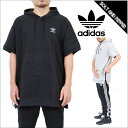 ADIDAS ORIGINALS SPORT LUXE SHORT SLEEVE HOODIE BLACK GRAY WHITE アディダス オリジナルス ロゴ 半袖 パーカー フーディ ブラック グレー ホワイト 黒 灰 白 メンズ 男性 レディース 女性 ユニセックス トップス トレフォイル