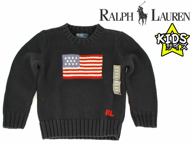 【NEWYORK買い付け商品♪】  POLO RALPH LAUREN NVY クルーネック 星条旗柄 コットンセーター ネイビー ポロ ラルフローレン ベビー 子供 服 