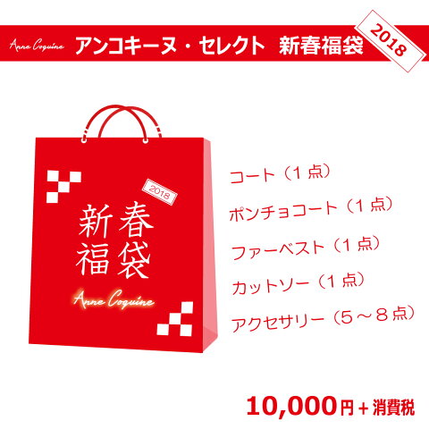 アンコキーヌセレクト【2018年新春福袋】「コートが選べる福袋！！」ポンチョコート・ファーベスト・カットソー・さらにアクセが5点〜8点(0000-2018) Anne coquine 福袋　新春　お買い得