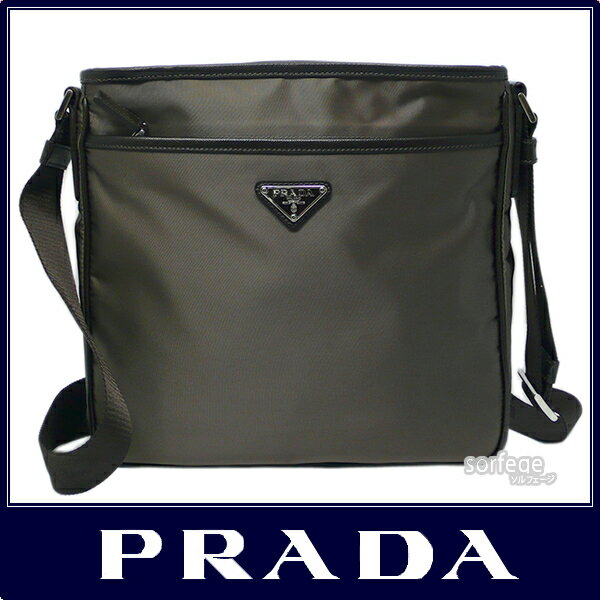 ■PRADA■ プラダ prada ななめがけショルダーバッグ　VA0797ナイロン　テスート　グレイッシュカーキ×ダークブラウン（FUMO)PRADA VA797 TESSUTO+SAFFIANO FUMO【Luxury Brand Selection】