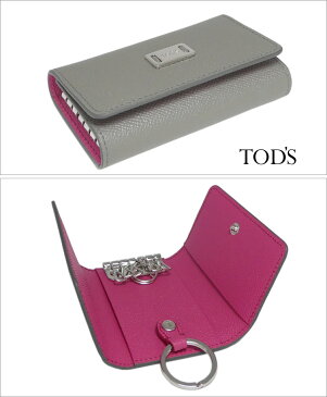 【ギフト ラッピング無料】TOD'S トッズ 6連 キーケース キーリング付き LEATHER KEY HOLDER GRIGIO ELEPHANT/CARMINIO エレファントグレー/ピンク XAWDSRG1600 TBB 4Z06 レディース 【楽ギフ_包装】【新品 未使用 正規品】