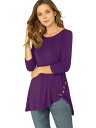 ソウテン Allegra K チュニック トップス ロングtシャツ ボタン飾り カジュアル ストレッチ 七分袖 レディース パープル M