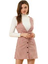 ソウテン Allegra K ジャンパースカート サスペンダースカート チェック柄 千鳥格子 前ボタン レディース レッドベージュ XL