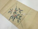 作家物 綿紬手描き枝梅に千両模様夏用名古屋帯【リサイクル】【中古】【着】 宗sou