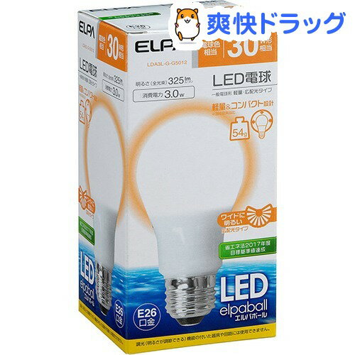 エルパ LED電球 一般電球A形 30W形 E26 電球色 広配光 LDA3L-G-G5012(1コ...:soukai:10604084