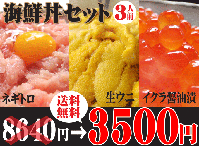 【海鮮丼セット 3人前】59％OFF 3500円人気の3品揃踏み業務用生ウニ 100gネギトロ 100gイクラ醤油漬 120g【送料無料】【お中元】【10P3Aug12】