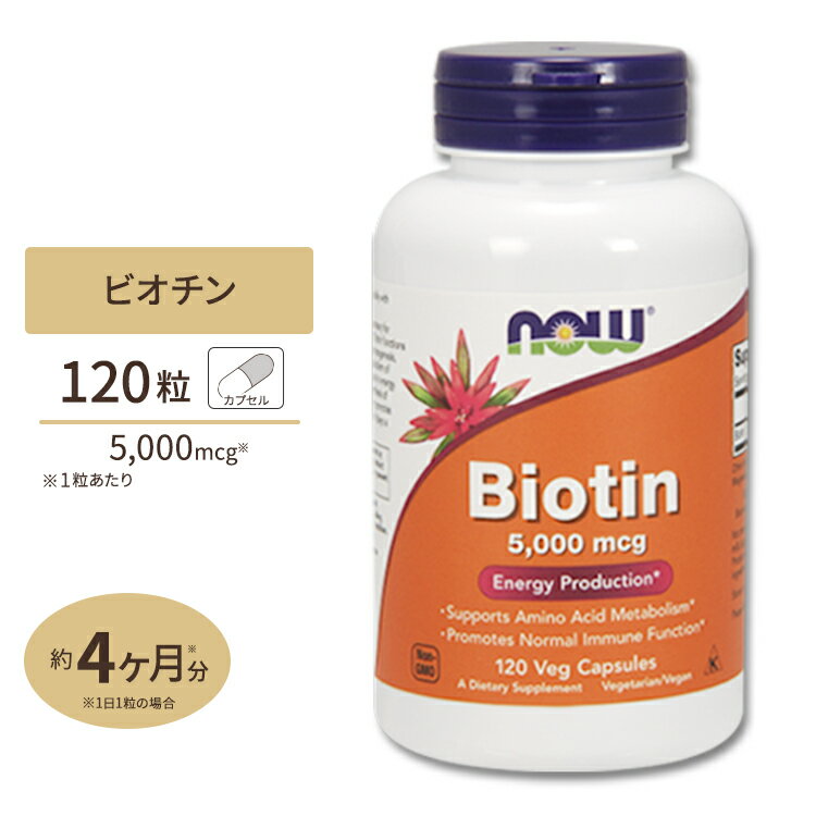 ナウフーズ <strong>ビオチン</strong> サプリメント 5000mcg 120粒 NOW Foods Biotin ベジカプセル ビタミンH 120日分 単品 セット