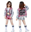 ダンス キッズ ダンス衣装 ヒップホップ スパンコール ジャケット タンクトップ パンツ セットアップ キッズダンス 子供服 上下セット 女の子 ジャッズ ダンスウェア 体操服 hiphop 発表会