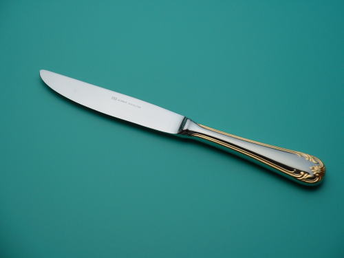 フランシア（金彩）　ディナーナイフ（最中柄）鋸刃付アルファクトの最高級ステンレス・カトラリー　
