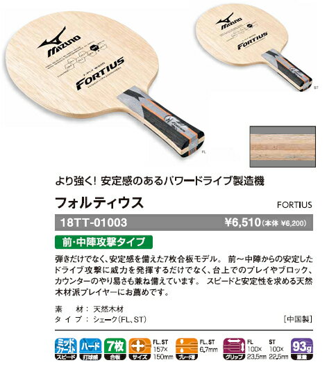 2012年カタログ掲載商品【 MIZUNO ミズノ 】18TT01003 卓球ラケット フォルティウス 前・中陣攻撃タイプ【 お取寄せ品 】