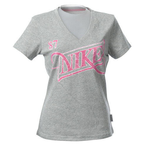 【セール】NIKE（ナイキ） トレーニングアパレル レディース DRI−FIT フロッキー Vネック S／S Tシャツ ダークグレーヘザー 453314 063