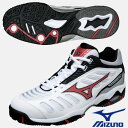 ミズノ幅広・ワイドモデルテニスシューズ!【MIZUNO-ミズノ】 ウェーブエクシード DC8 ホワイト×レッド 砂入り人工芝・クレーコート用 【テニス/ソフトテニスシューズ】
