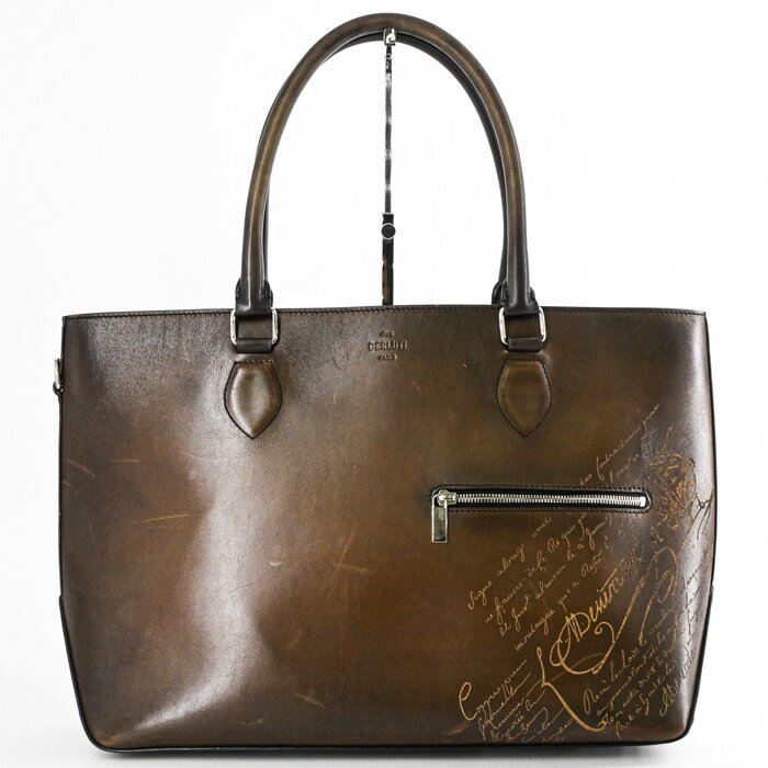 Berluti ベルルッティ トゥジュール スクリットレザー カリグラフィ メンズ トートバッグ ビジネス ブラウン 茶
