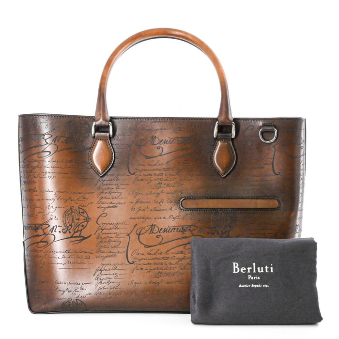 【美品】Berluti ベルルッティ トゥジュール スクリットレザー カリグラフィ メンズ トートバッグ ビジネス トバコ ブラウン