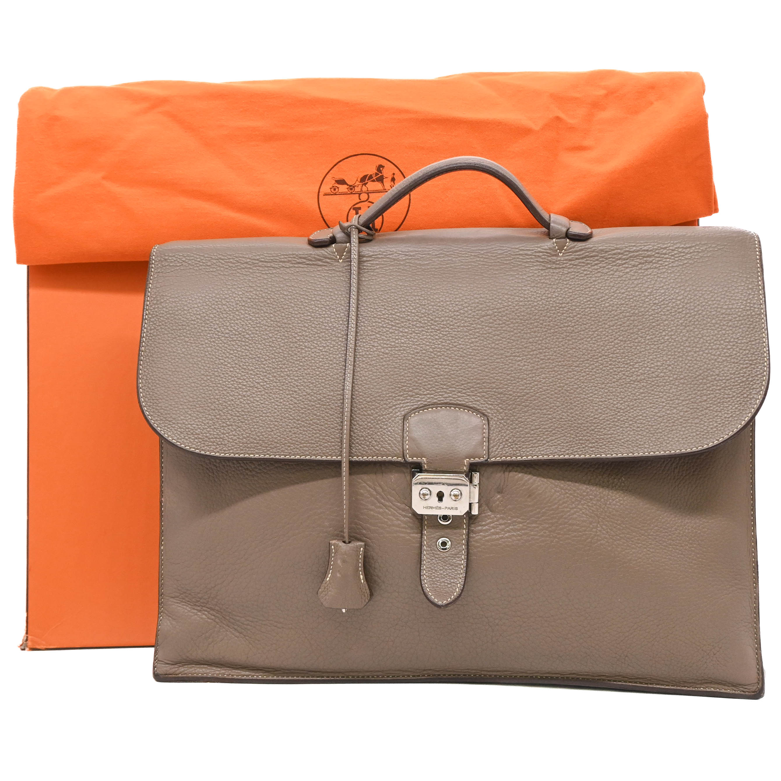 HERMES エルメス サックアデペッシュ 38 ビジネス ブリーフケース 書類 トリヨンクレマンス レザー エトゥープ #□L