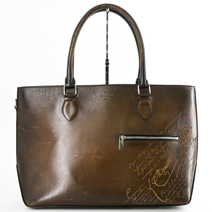 Berluti ベルルッティ トゥジュール スクリットレザー カリグラフィ メンズ トートバッグ ビジネス ブラウン 茶