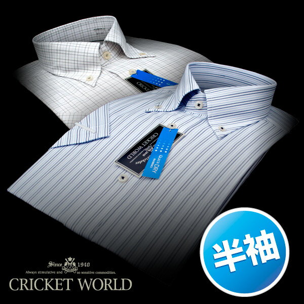 【CRICKET WORLD】 1枚1,995円・形態安定加工・半袖セミワイドカラー・ボタンダウンシャツ（半袖ワイシャツ/半袖Yシャツ/半袖ドレスシャツ/クールビズ）