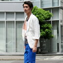 リネン地で清涼な着心地の7分袖サマージャケット メンズ カジュアル 大きいサイズ XLまで揃う 麻 夏 テーラードジャケット 麻100% ジャケット ホワイト ピンク イエロー カーキ サックスブルー ネイビー 61107