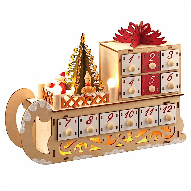 [XSS]クリスマス 飾り 木製 <strong>アドベントカレンダー</strong> [ソリ] [SE28-2-9] 高さ21cm [LED ナチュラル ウッド 北欧 雑貨 置物 calendar インテリア オブジェ パーティー グッズ 雪だるま トナカイ X'mas christmas]