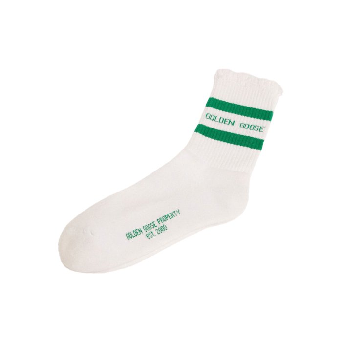 【楽天ブラックフライデー最大80%OFF+P2倍~】Golden Goose ゴールデングース メンズ アンダーウェア GUP00883P00048781237 LOGO AND STRIPES COTTON BLEND SOCKS 81237 OLD WHITE/GREEN M L 【送料無料・関税込】