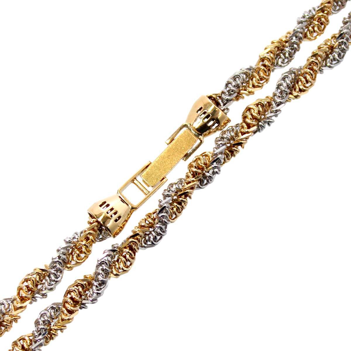 【中古】 2連編み込みアズキ 4面ダブル チェーンネックレス K18YG×Pt850/プラチナ850 首周り約40.7cm チェーン幅約2本計4.1mm 重量約29g NT 美品 Aランク