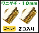 【アクセサリーパーツ・金具】 紐止め(ワニグチ リボン留め金具)・10mm 金色ゴールドカラー 2コ入り