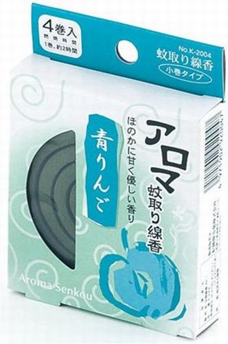 【2000円以上送料無料】日本製 アロマ蚊取り線香 4巻入 青りんご K-2004