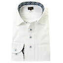 国産長袖綿100％ドレスシャツ　ワイドカラー　スリムフィット　ホワイトシャツ　ジャガード織柄　桔梗　キキョウ　家紋　胸ポケット有