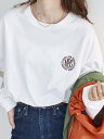 Discoat エンブレムワンポイント刺繍ロンTシャツ ディスコート カットソー Tシャツ ホワイト ベージュ グレー
