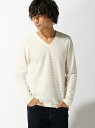 Beno タックボーダーVネックロングTシャツ トップイズム カットソー