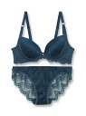fran de lingerie ShinyLacyシャイニーレーシーブラ&ショーツセットB65-G75カップ フランデランジェリー インナー/ナイトウェア ブラ/ショーツ ブルー ブラック グレー
