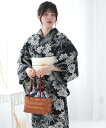 utatane utatane/(W)注染浴衣3点セット 濃紺に連なる菊 ウタタネ ビジネス/フォーマル 着物/浴衣 ブラック【送料無料】